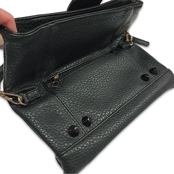 Black Leather Gunmetal Rivets Clutch Crossbody Bag NWOT - Picture 7 of 14
